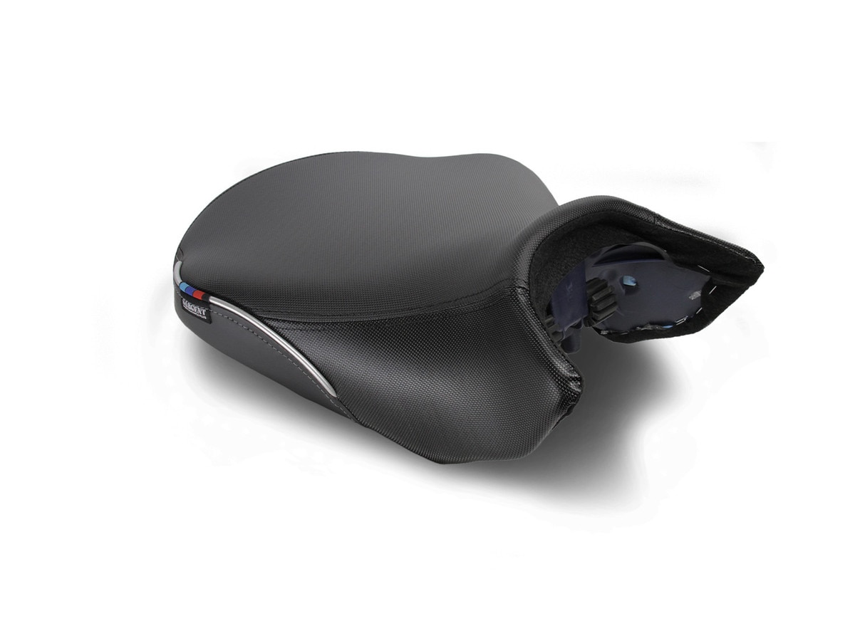 Sargent World Sport Aftermarket Motorcycle Seat for the 2023+ BMW R 1300 GS front seat only with DTX/GZ and silver welt.